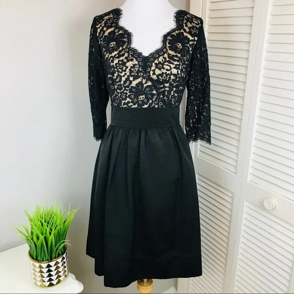 Eliza J Black nCream eyelash lace cocktail dress. - Picture 1 of 12